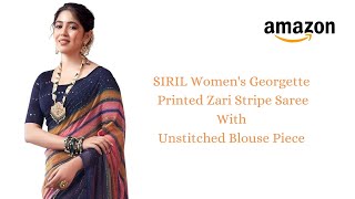 SIRIL Women's Georgette Printed Zari Stripe Saree |  Popular Fabrics for Traditional Indian Wear |