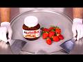 How to make NUTELLA & STRAWBERRY Ice Cream Rolls | ASMR (no talking)