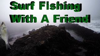 Surf Fishing With A Friend Using Mussels As Bait