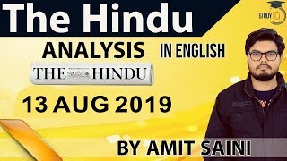 English 13 August 2019 - The Hindu Editorial News Paper Analysis [UPSC/SSC/IBPS] Current Affairs