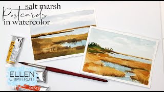 Watercolor Postcards- Salt Marsh Landscape- EASY for beginners