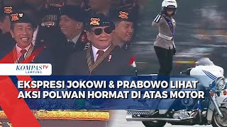 Begini Ekspresi Jokowi \u0026 Prabowo Saksikan Aksi Polwan Hormat dari Atas Motor hingga Bermanuver