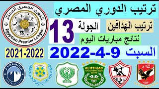 ترتيب الدوري المصري وترتيب الهدافين ونتائج مباريات اليوم السبت 9-4-2022 المؤجلة من الجولة 13