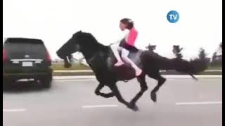 🐎 A 9-year-old Azerbaijani girl who goes to school by horse.