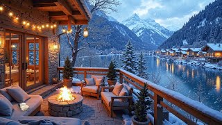 Cozy Cabin Winter Ambience | Beautiful Snow Scenery Crackling Fireplace and Relaxing Piano Music