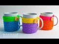 How to Crochet a Mug Cozy with Attached Bottom Coaster Tutorial and Pattern for Easy and Quick Gifts