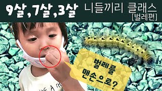 여름철 벌레 다잡고 다니는 아이, 매미 나방 애벌레가 동네 놀이터에 가득!