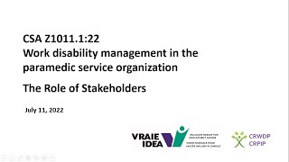 July 11, 2022 - CSA Z1011.1 WDM in the Paramedic Service Organization: The Role of Key Stakeholders