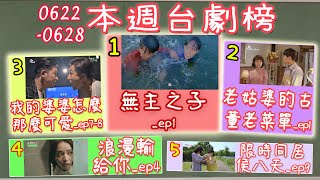 本週台劇榜#17 浪漫輸給你ep4／老姑婆的古董老菜單ep1／我的婆婆怎麼那麼可愛 ep7-8／限時同居侯八天ep9／無主之子ep1【0622-0628】TW drama Weekly Rank#17