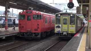 JR西日本 山陰本線 米子駅 コナンイラスト列車 とっとりライナー　倉吉行き \u0026 出雲市行き 2015.1