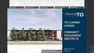 Cummer Ave. new modular housing site: virtual community engagement meeting #1 on March 9, 2021.