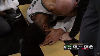 Giannis Antetokounmpo is down in serious pain after scary knee injury 🙏 Bucks vs Hawks Game 4