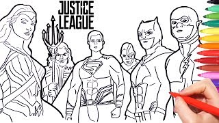 Justice League Coloring pages | how to draw batman superman wonder woman flash aquaman superheroes
