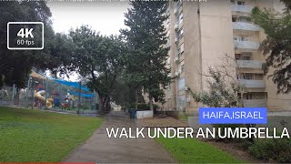 Morning walk down the street in the rain. Sounds of rain under an umbrella.📽️[4K/60fps]