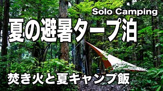 [Solo Camping]Japanese summer camp tarp night and bonfire