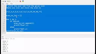 Print Even and odd no using given list in python code