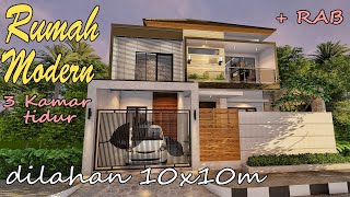 Desain Rumah 10x10 meter 2 lantai dengan 3 Kamar tidur