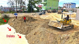 New Landfill Project! Bulldozer Push Soil drop into Water, 1000 Dump Trucks work with KOMATSU D31A