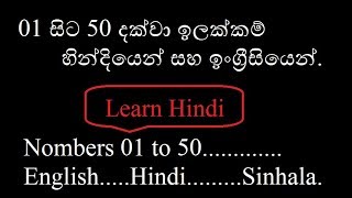 Learn Hindi \u0026 sinhala  through English - Numbers 1 to 50 [01 සිට 50 දක්වා හින්දියෙන් ගණන් කරමුද?]