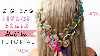 😱 ZIG ZAG RIBBON BRAID HALF UP TUTORIAL  😍 perfect for long  \u0026 medium length hair by Another Braid