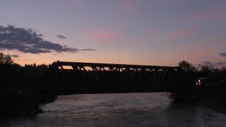 Rocky Mountaineer Over the Bridge at Sunrise!!!! RMRX 8015 leads it west @ Calgary AB!