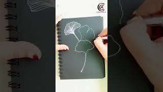 Ginkgo Leaf Art In Black Sketchbook #craetiveart #shorts #yotubeshorts