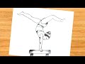 How to draw a gymnast girl on a balance beam | pencil sketch drawing tutorial