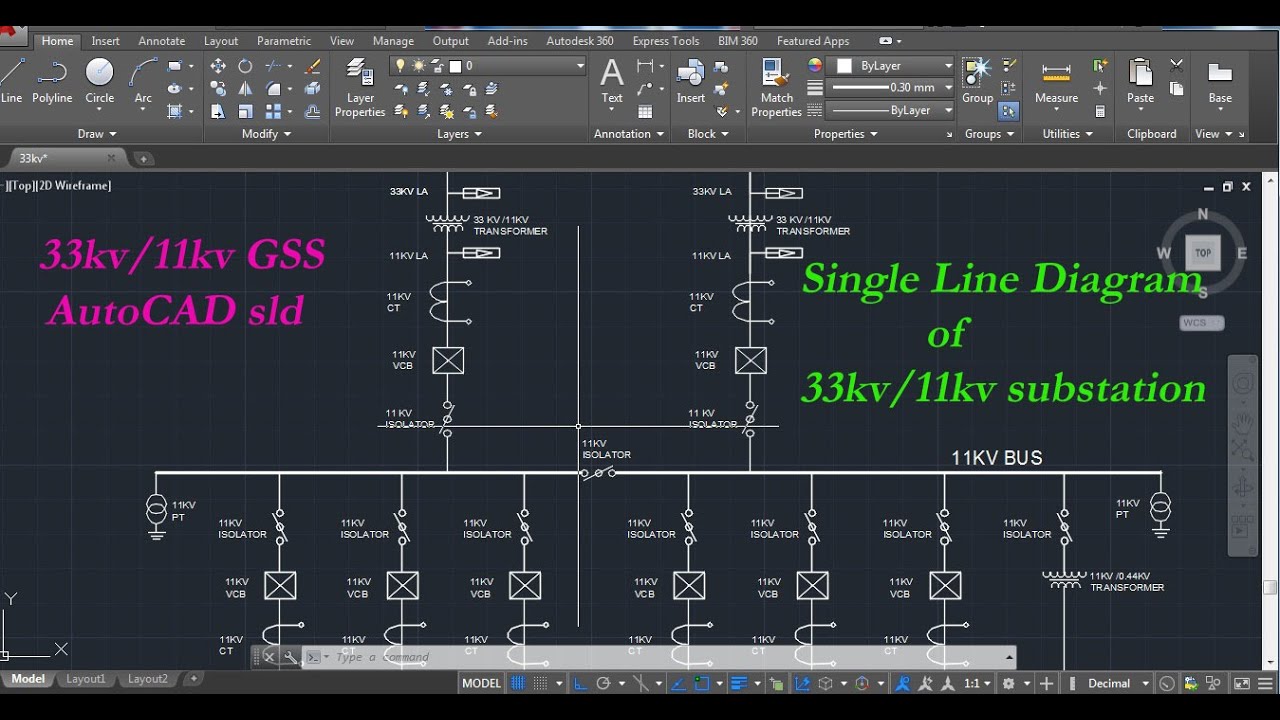 Single Line Diagram Of 33kv/11kv Substation || Autocad Sld Of 33kv/11kv ...