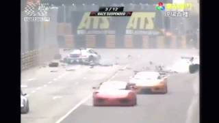 NEW scary huge car accident on Macau circuit 2011!Ferrari crash!Porsche crash!