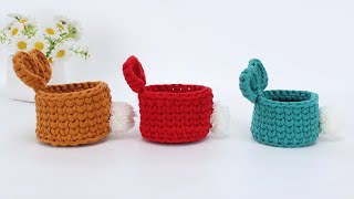 娟娟编织,小小兔兔收纳筐,收纳好帮手Step by step,easy for beginners DIY Tutorial  crochet bunny basket part.1