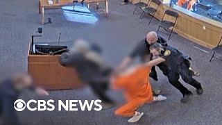 Wild courtroom brawl in homicide case caught on camera