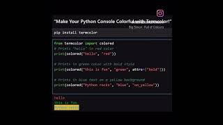 Make your python console colourful with termcolor! #python #pythonforfun #pythonconsole