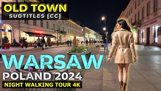 🇵🇱 Warsaw City Walk 2024: Magic Night Old Town Warsaw Walking Tour [Subtitles]