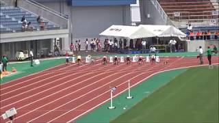 女子2年100m予選5組、1着：桑原萌々伽（西条南中）13秒21　～第69回愛媛県中学校総合体育大会・陸上～