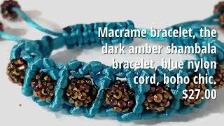 Andrea Designs - Macrame bracelet, the dark amber shambala bracelet, blue nylon cord, boho chic.