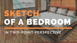 🤓How to draw SKETCH OF A BEDROOM in 2-point perspective? Tutorial