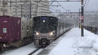 【雪の中普通列車到着！】琵琶湖線 225系100番台+223系2000番台 普通網干行き 彦根駅