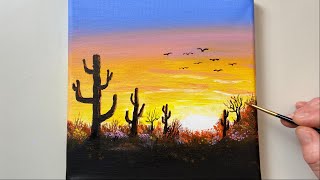 Cactus At Sunset / Acrylic Painting for Beginners / Step by Step #50