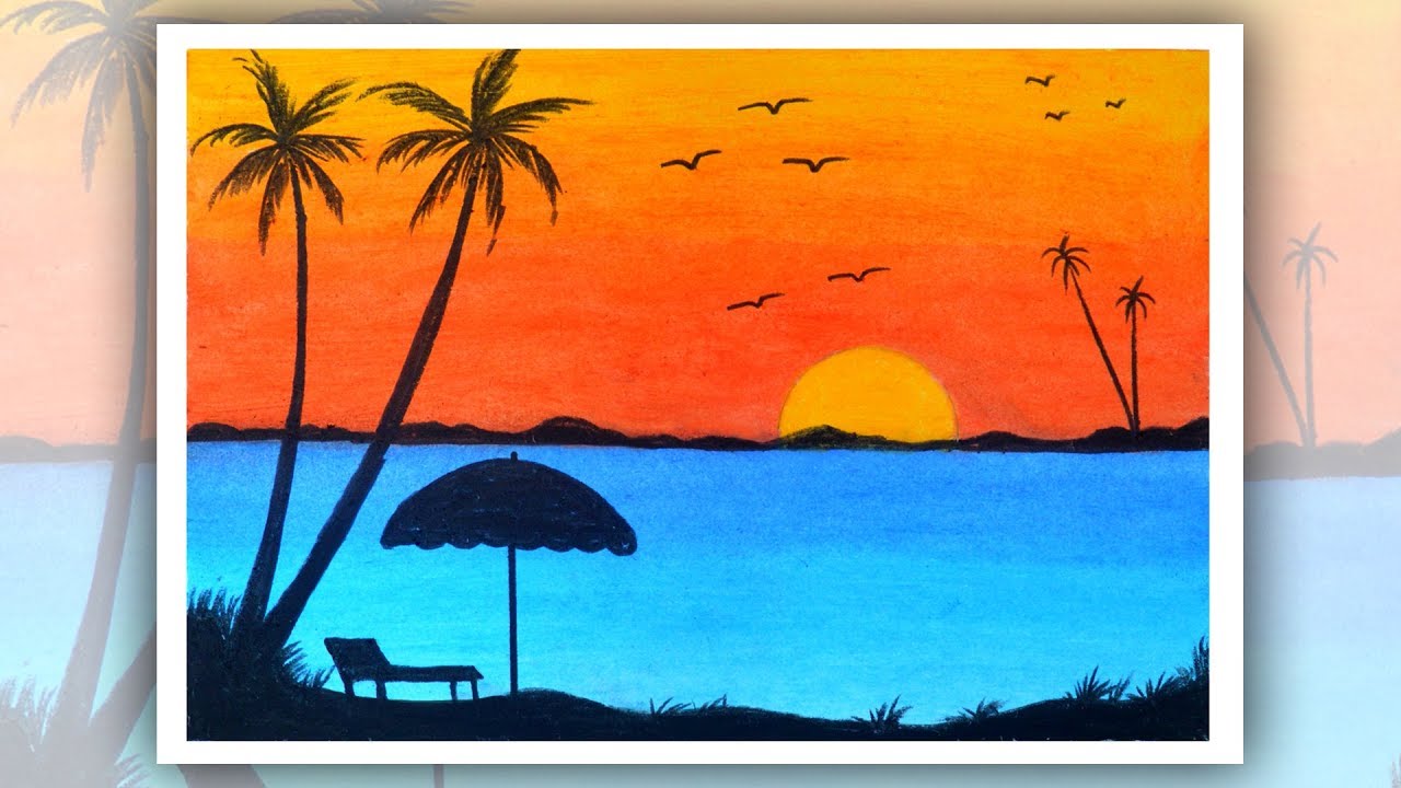 Sunset Scenery Drawing With Oil Pastels How To Draw Scenery Of Sunset