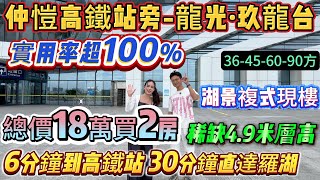 總價18萬買2房 湖景複式現樓「仲愷高鐵站旁-玖龍台」實用率超100% 稀缺4.9米層高 { 36-45-60方 } 6分鐘到高鐵站 30分鐘直達羅湖 巴士直達香港、蓮塘、羅湖#仲愷 #惠州樓盤