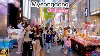 SEOUL KOREA | Hustle \u0026 Bustle of Myeongdong Street Scene, Street Food  | 4K WALK