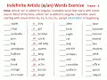 EG2 - English Grammar - Indefinite Article (a/an) Words Exercise