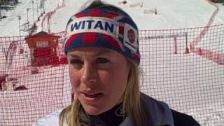 Chemmy Alcott being interviewed after her 2nd place in the British Championship Super G