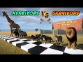 Carnivore VS Herbivore Savanna Animals Race in Flat Track included Lion, Giraffe, Ostrich & Zebra