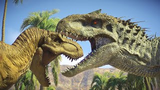 T-REX, SPINOSAURUS \u0026 INDOMINUS vs ALL HERBIVORES on a TROPICAL ISLAND!🌴🔥| Jurassic World Evolution 2