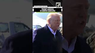 US Prez Donald Trump interacts with media upon his arrival in Asheville, North Carolina