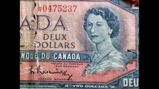 Hard To Find $2 Bills: 1954 Canada - 104 Million In Circulation