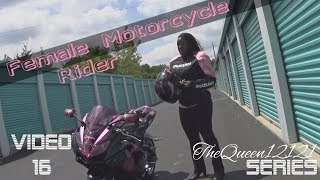 Female GSX-R 750 Motorcycle Rider With Custom Helmet