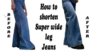 How to Shorten Denim Pants (super wide leg jeans)👖#howtoshortenjeans#diy