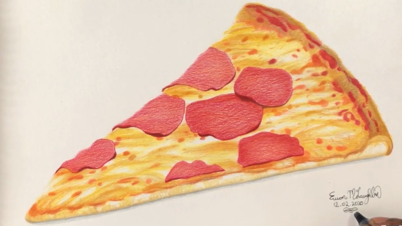 How To Draw A Slice Of Pepperoni Pizza || With Color Pencils - YouTube